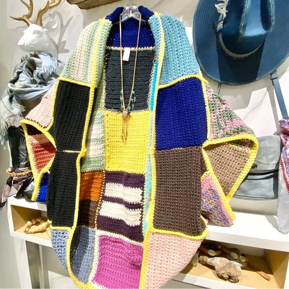 Artisan Patchwork boho cocoon kimono cover up w shabby chic granny cabin vibe - Picture 4 of 10